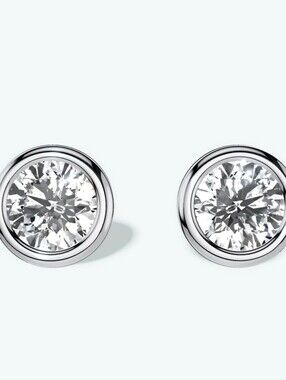 Clear Crystal Round Stud Bazel Earrings - Silver Setting